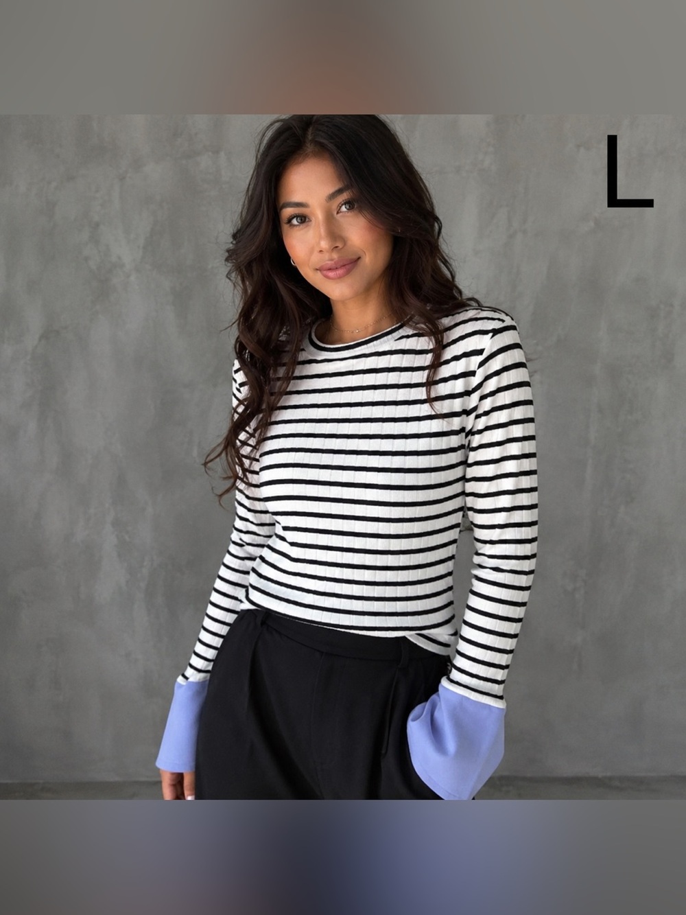 FRIFUL Women’s Striped Bell Sleeve Crop Top Size L BNWT